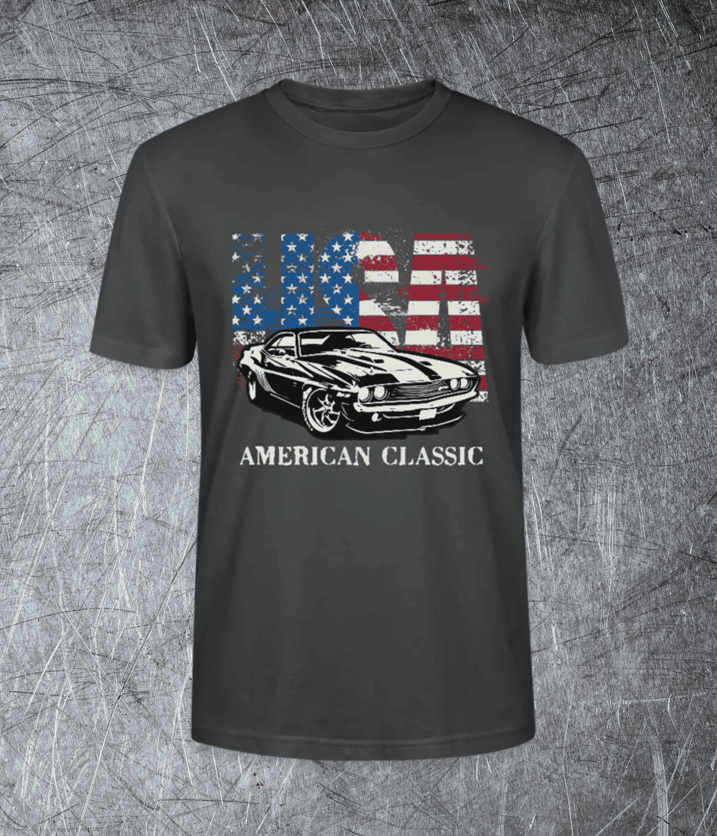 American Classic – Muscle Car & Flag - Premium T-Shirt