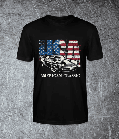 American Classic – Muscle Car & Flag - Premium T-Shirt