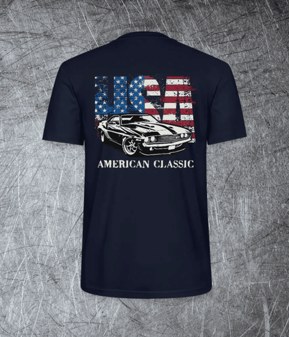 American Classic – Muscle Car & Flag - Rückendruck - Premium T-Shirt