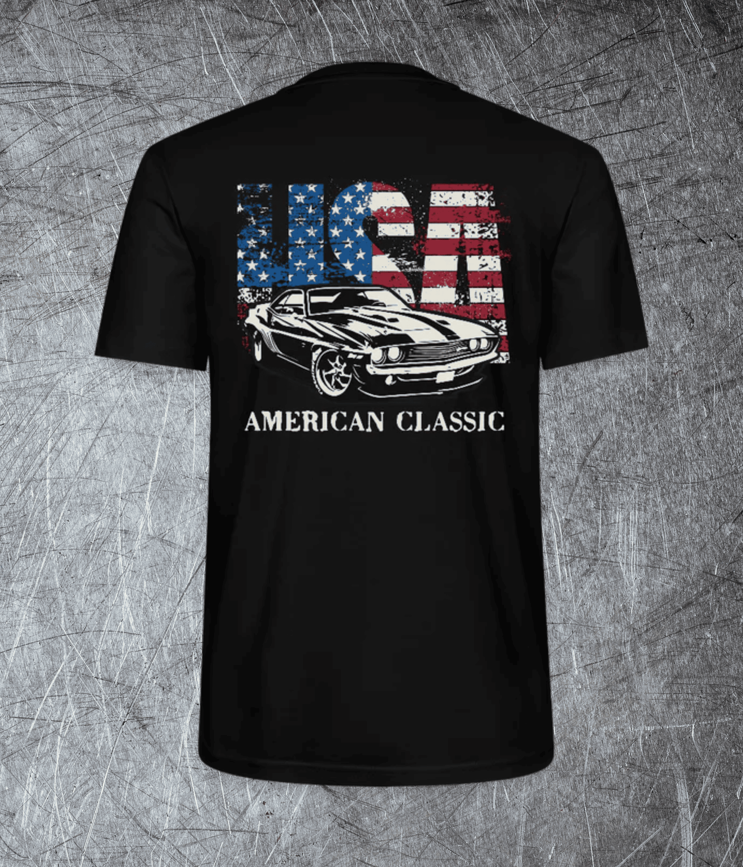 American Classic – Muscle Car & Flag - Rückendruck - Premium T-Shirt