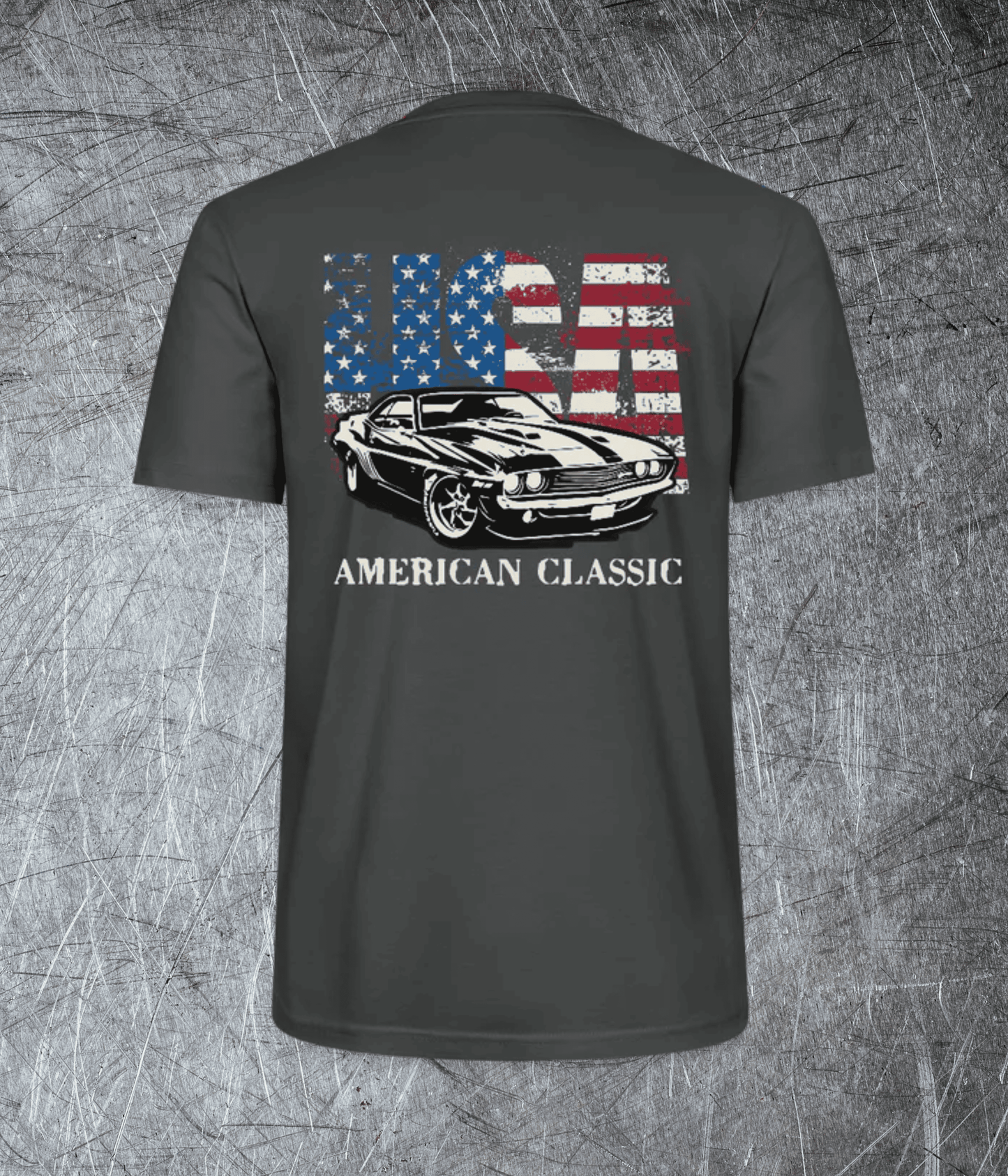 American Classic – Muscle Car & Flag - Rückendruck - Premium T-Shirt