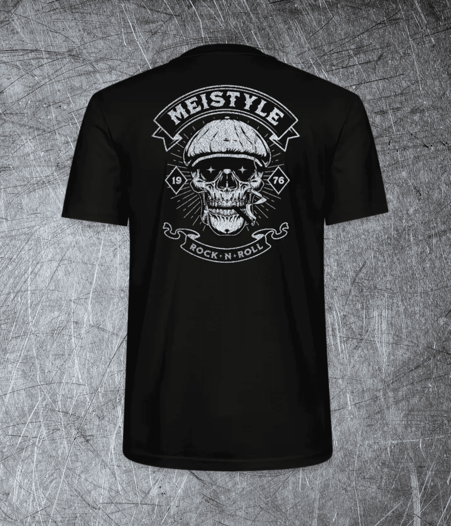 Meistyle 76 – Rock ’n’ Roll Skull -  Rückendruck- Premium T-Shirt