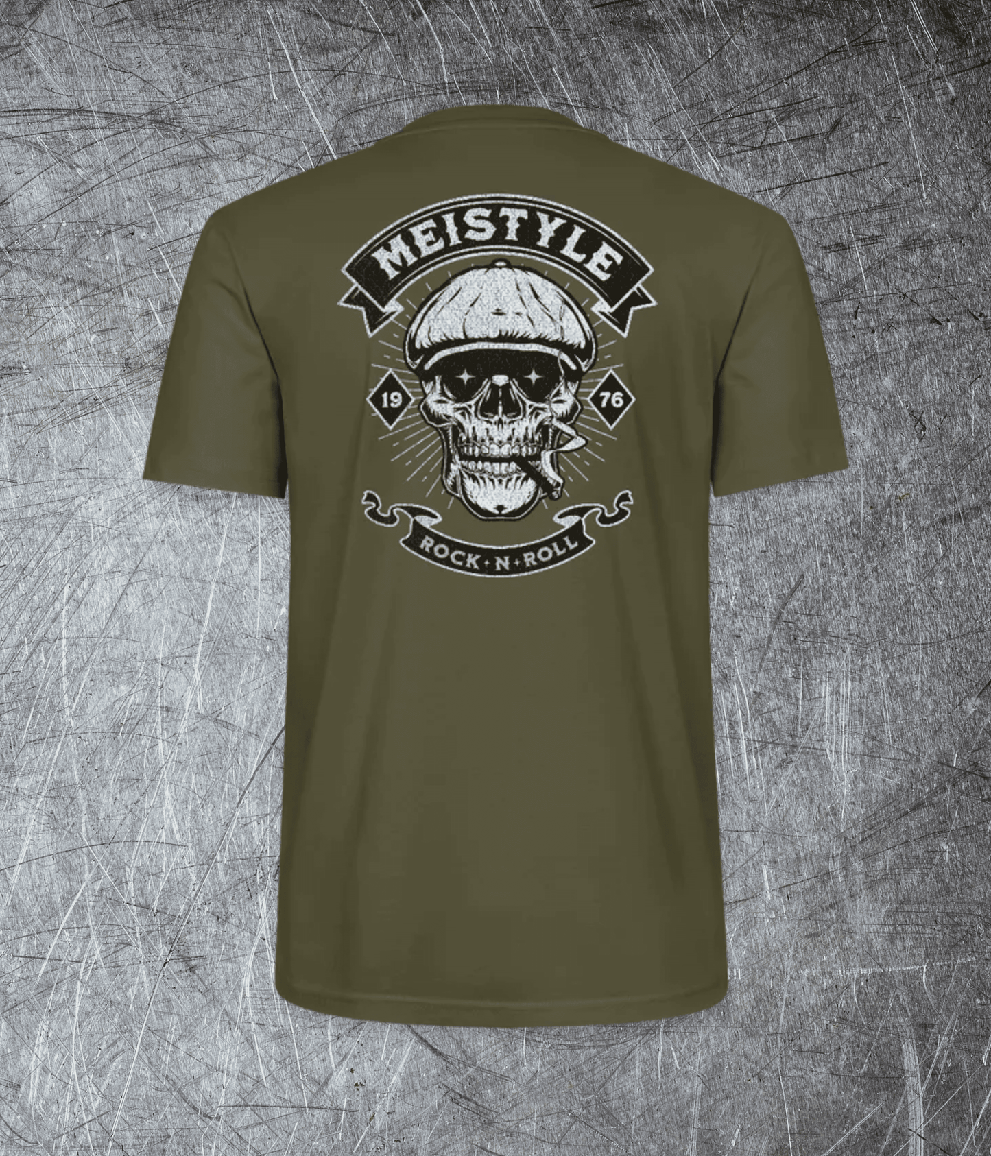 Meistyle 76 – Rock ’n’ Roll Skull -  Rückendruck- Premium T-Shirt