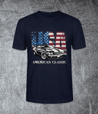 American Classic – Muscle Car & Flag - Premium T-Shirt