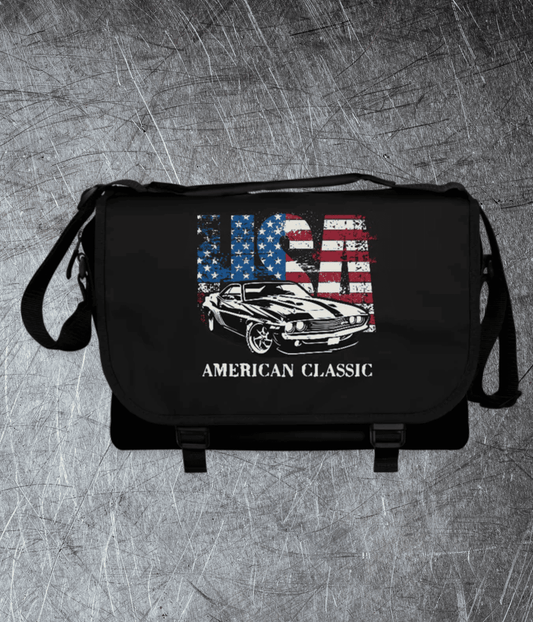 😎 USA American Classic – Muscle Car & Flag - Umhängetasche