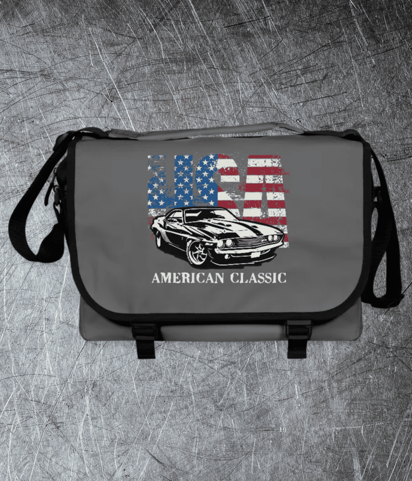 😎 USA American Classic – Muscle Car & Flag - Umhängetasche