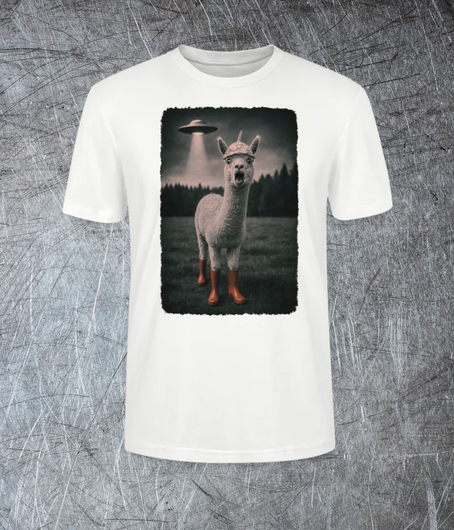 Alpaka mit Aluhut – UFO Alarm im Retro-Style - Premium T-Shirt